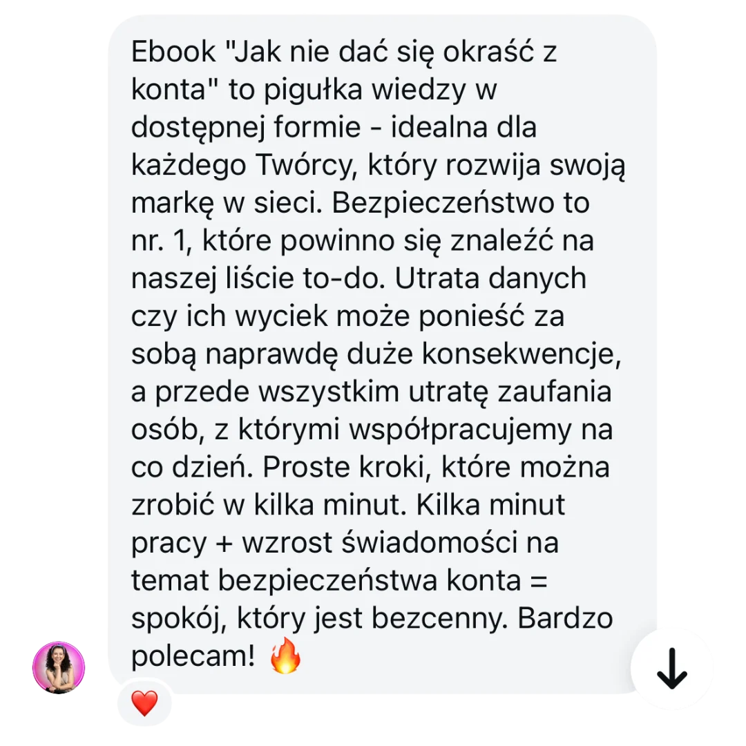 Zrzut ekranu opinii - bezpieczeństwo jako priorytet; proste kroki dają spokój i świadomość.